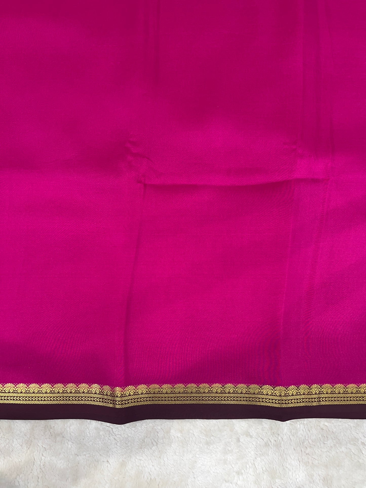 Pure Zari Mysore Silk Saree Two Mango Border In Pink With Brown Contrast Color Blouse
