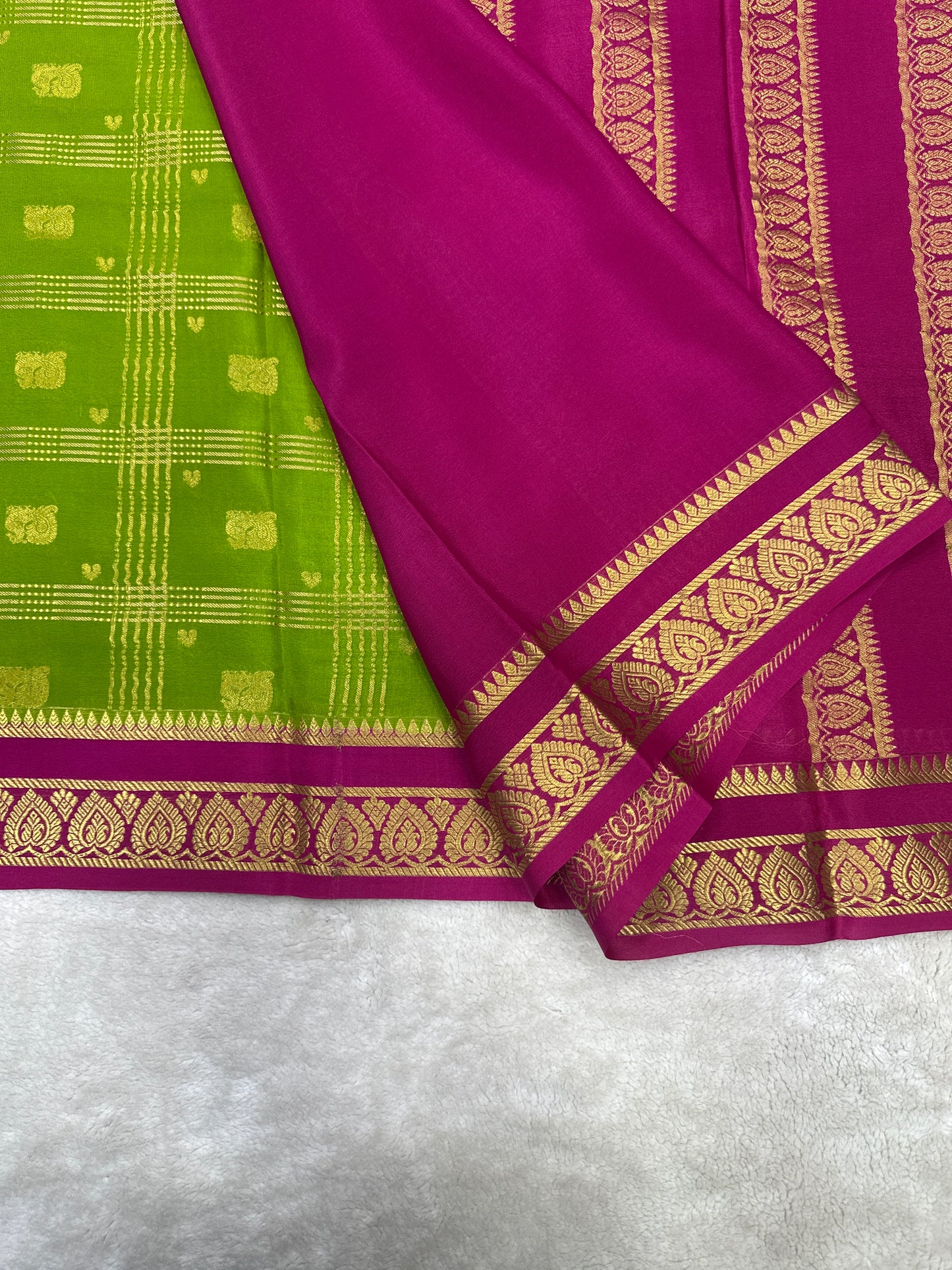 Pure crepe Mysore silks saree checked With peacock - 1627271