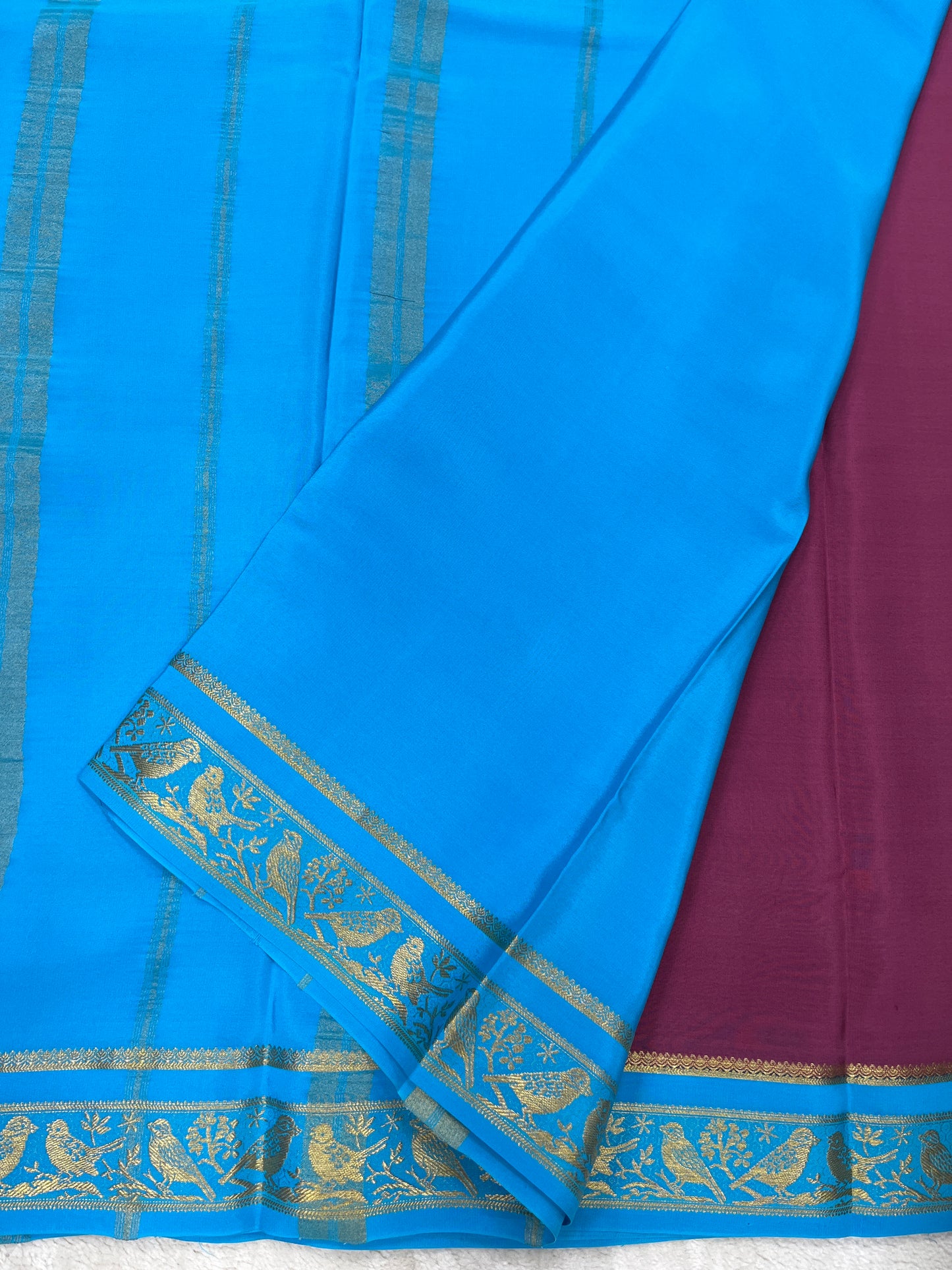 Silver Based Pure Mysore silk sarees in sparrow Border