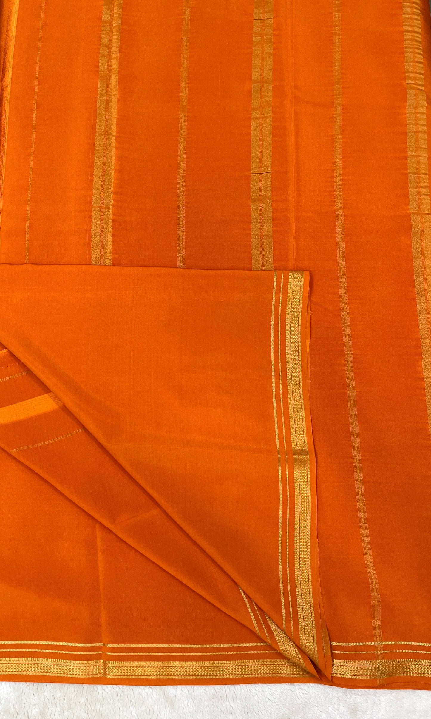 Two Line One Inch Border in Gold Lace Mysore silk saree In Self Orange Color