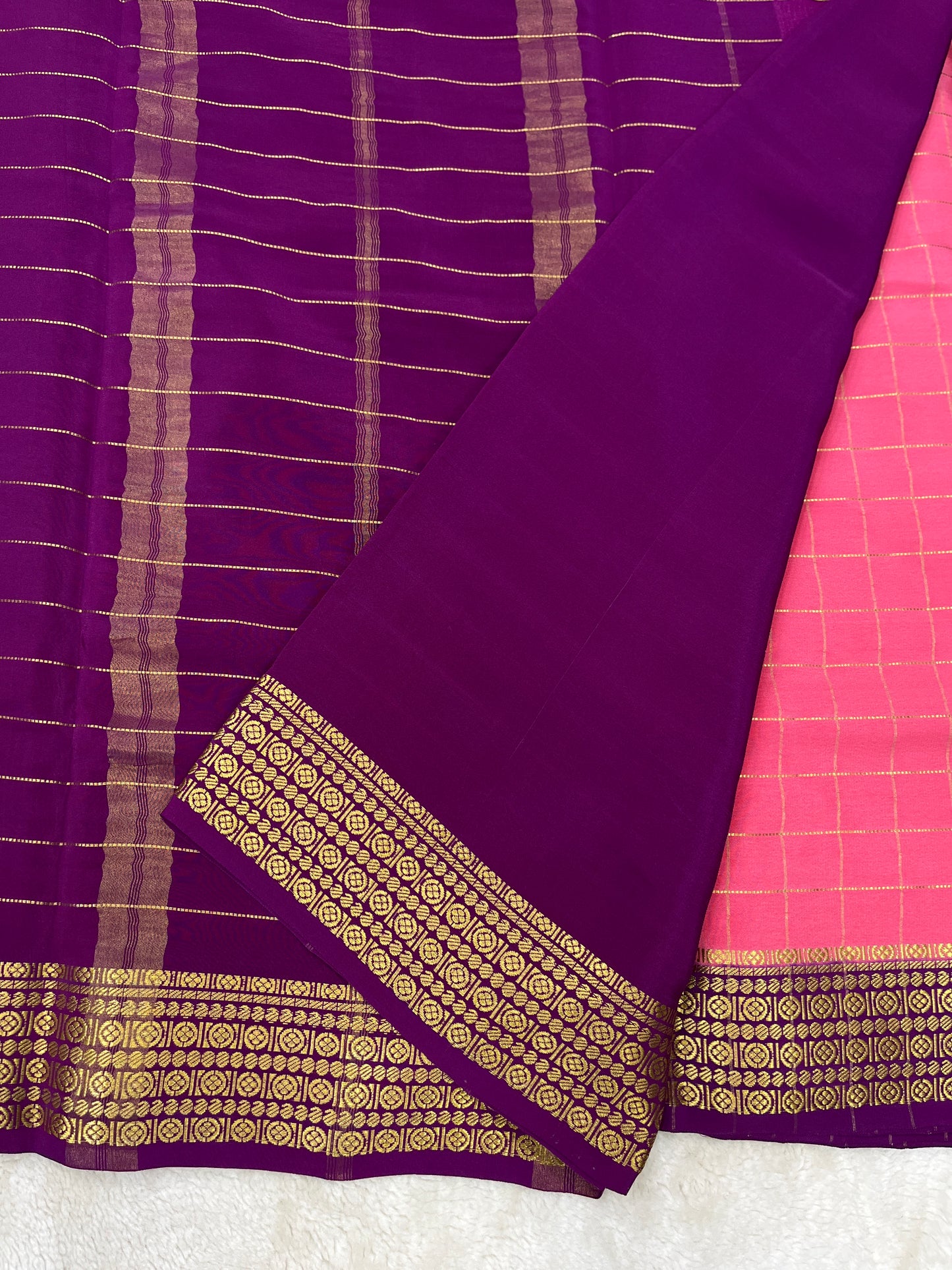 Silver Based Pure Mysore silk saree in Checks Pattern