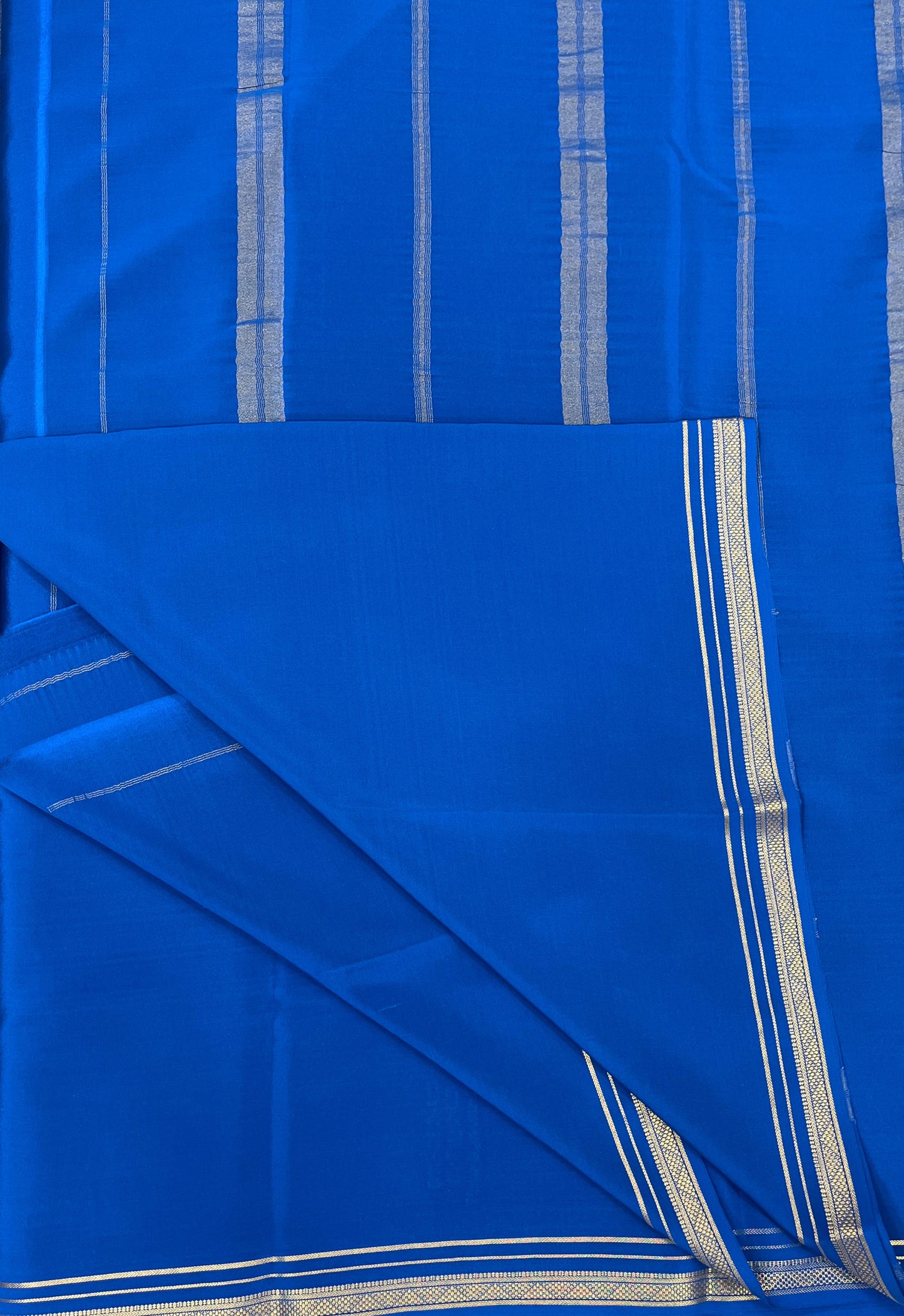 Two Line One Inch Border in Gold Lace Mysore silk saree In Self Blue Color