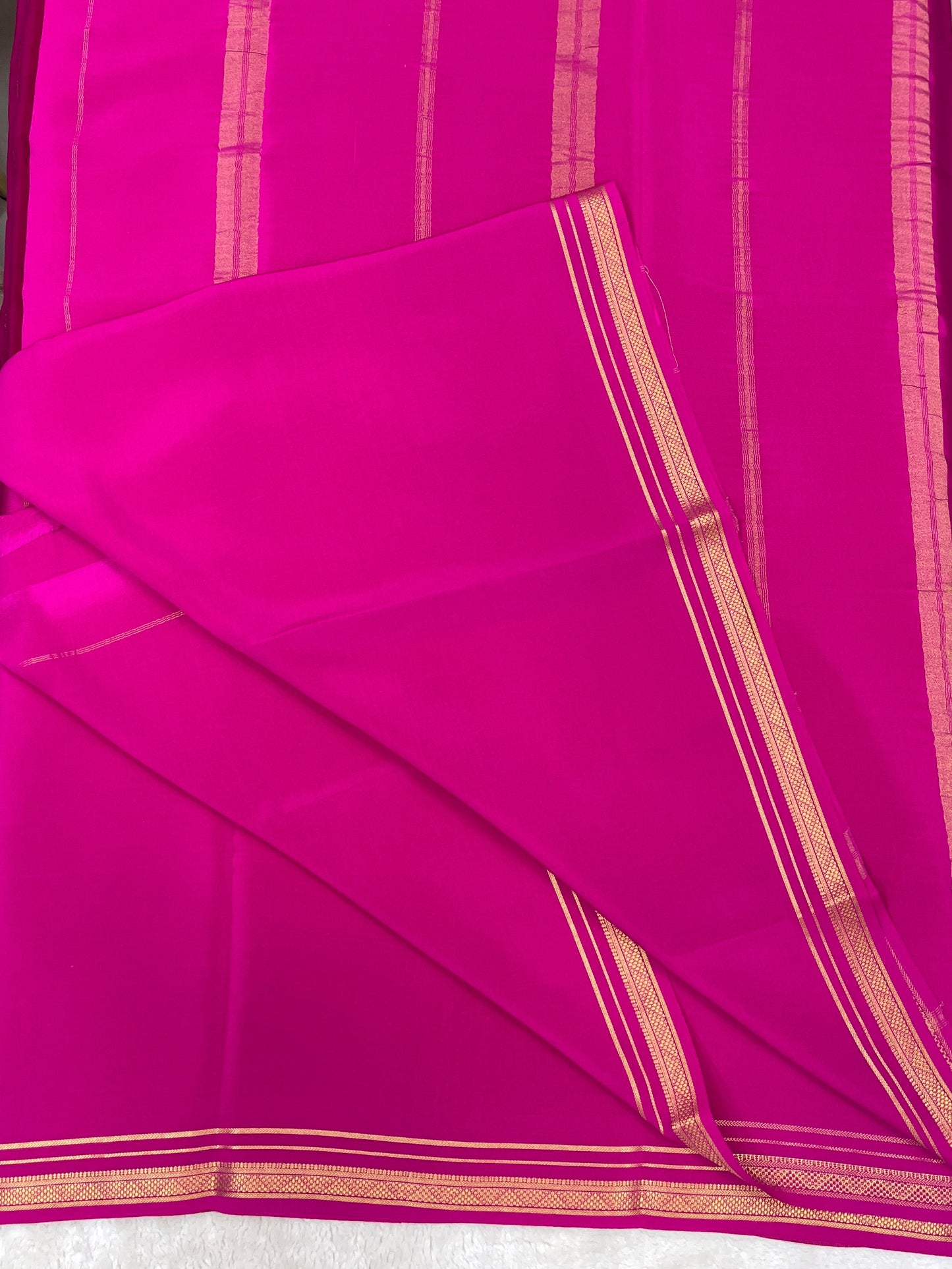 Two Line One Inch Border in Gold Lace Mysore silk saree In Self Pink Color