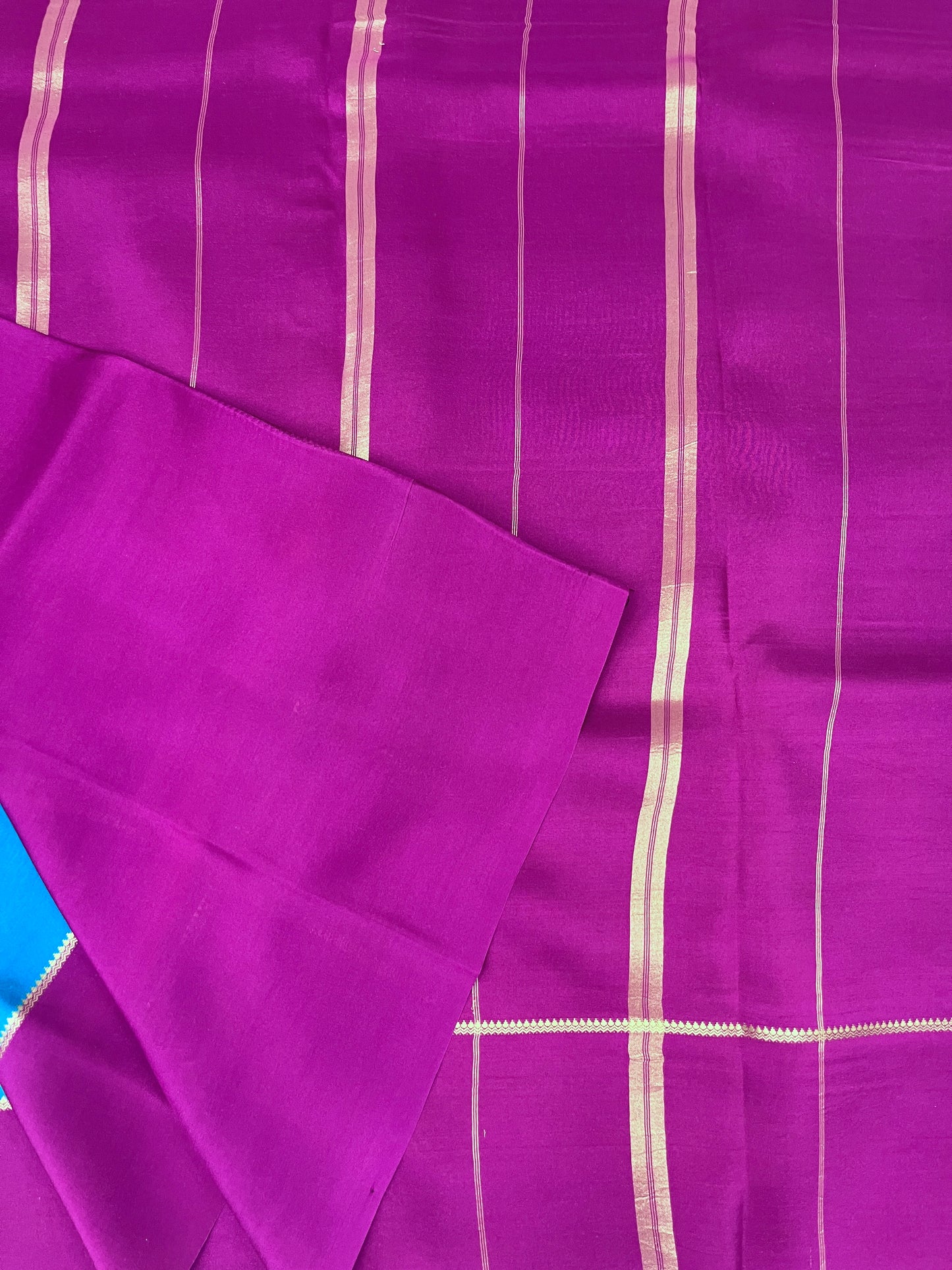 Pure Zari Mysore Silk Saree Bentex Border In Blue With Pink Contrast Color