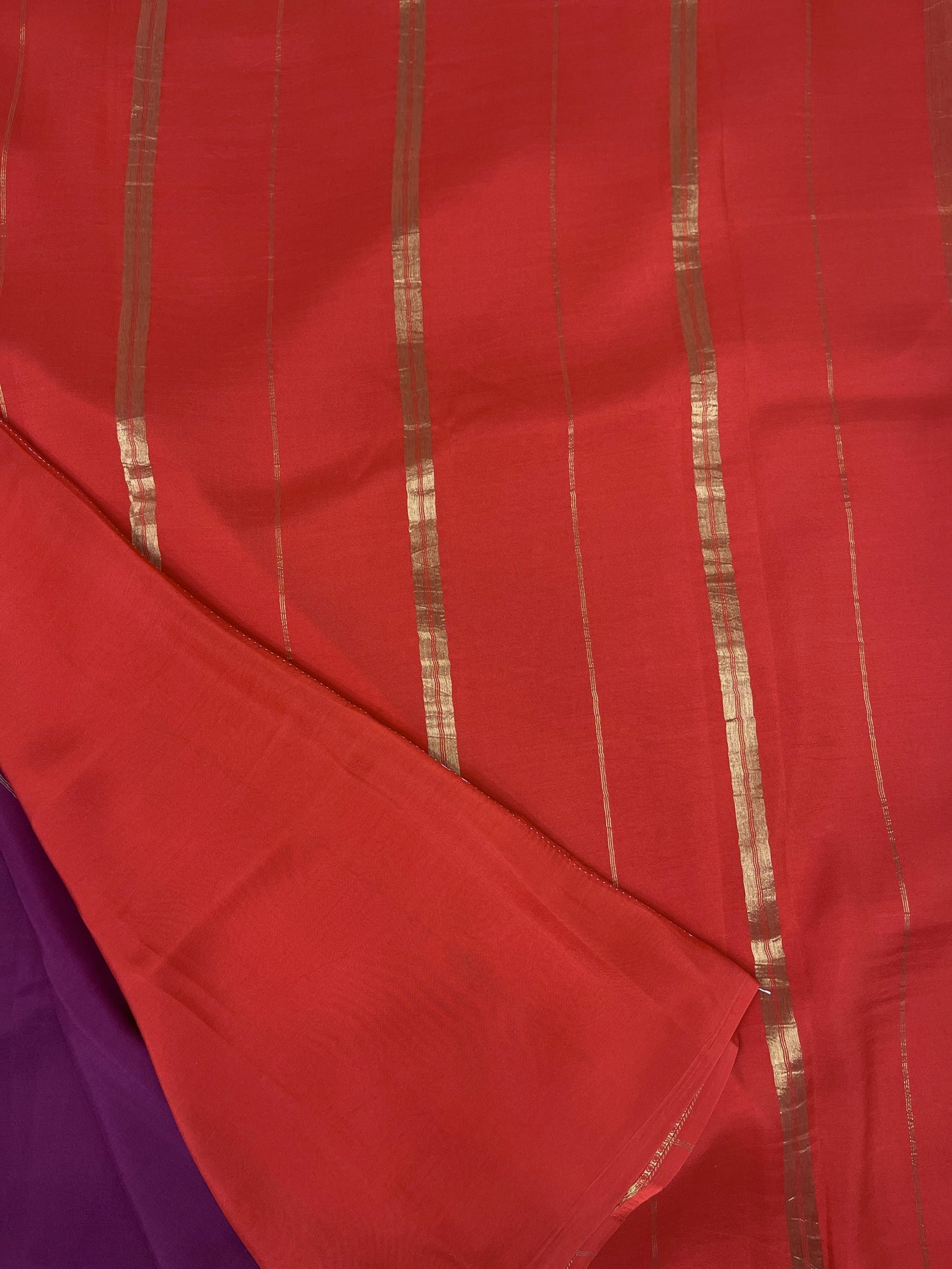Pure Zari Mysore Silk Saree Elephant Border In Wine With Orange Contrast Color Blouse
