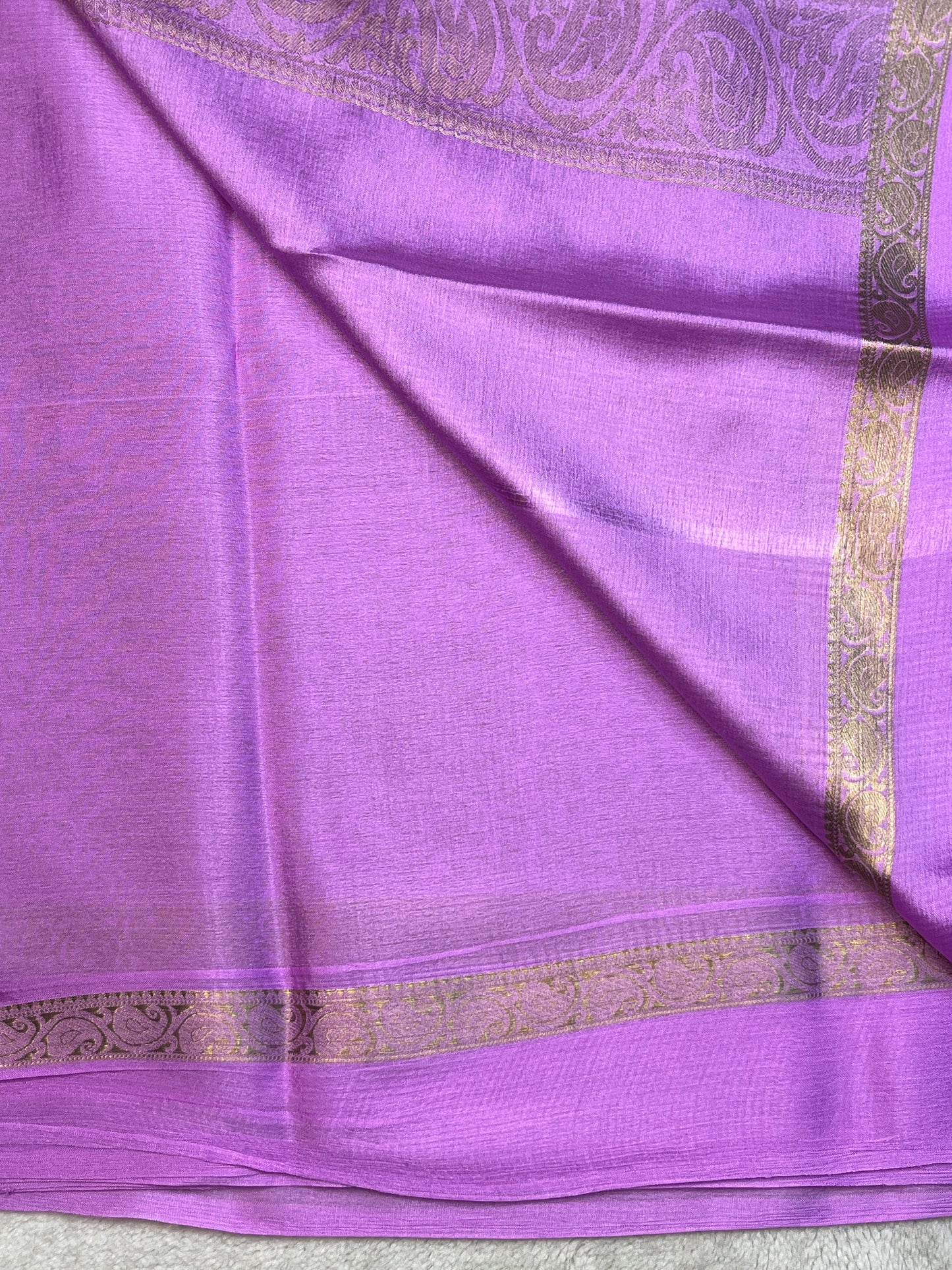 Pure Mysore Silk Saree Crush Brocade In Lavender with Self Blouse
