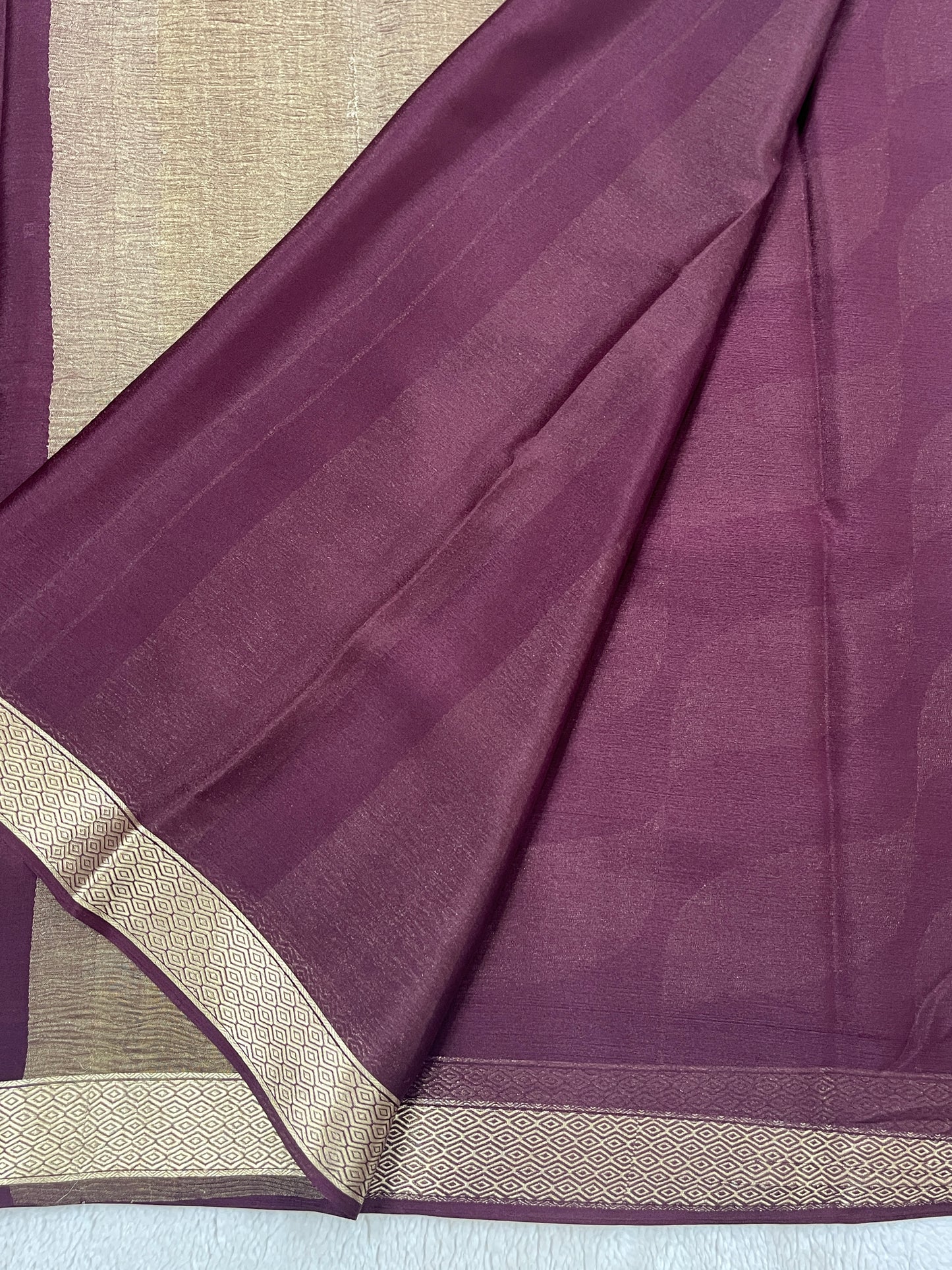Pure Crepe Mysore Silk Saree Diamond Crush Brocade In Wine Color With Self Blouse