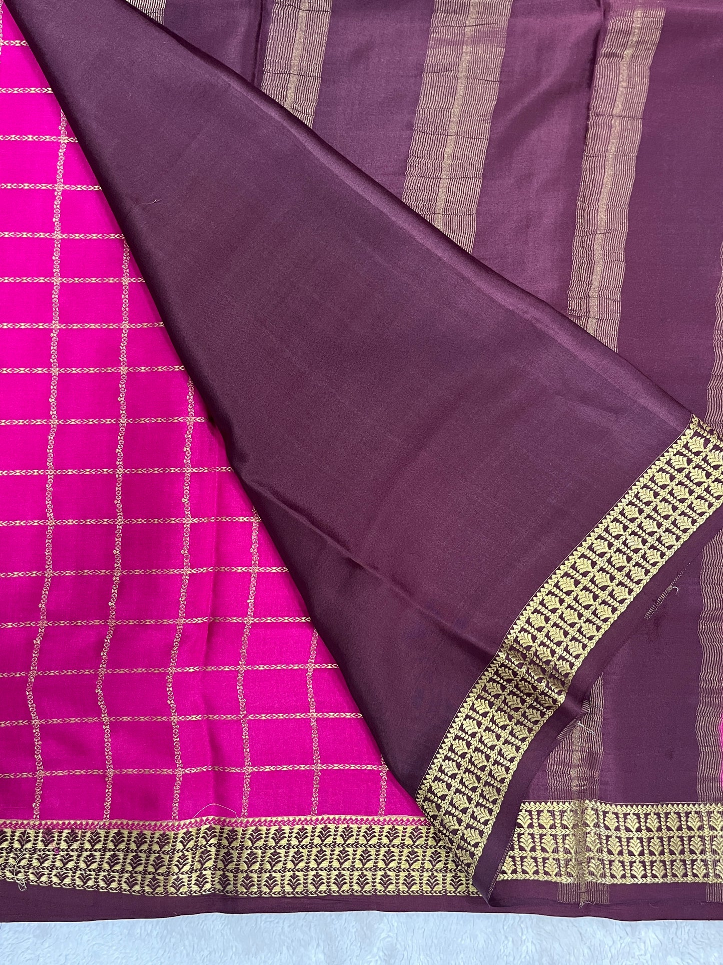 Pure Crepe Mysore Silk Saree in checks pattern - 1145317