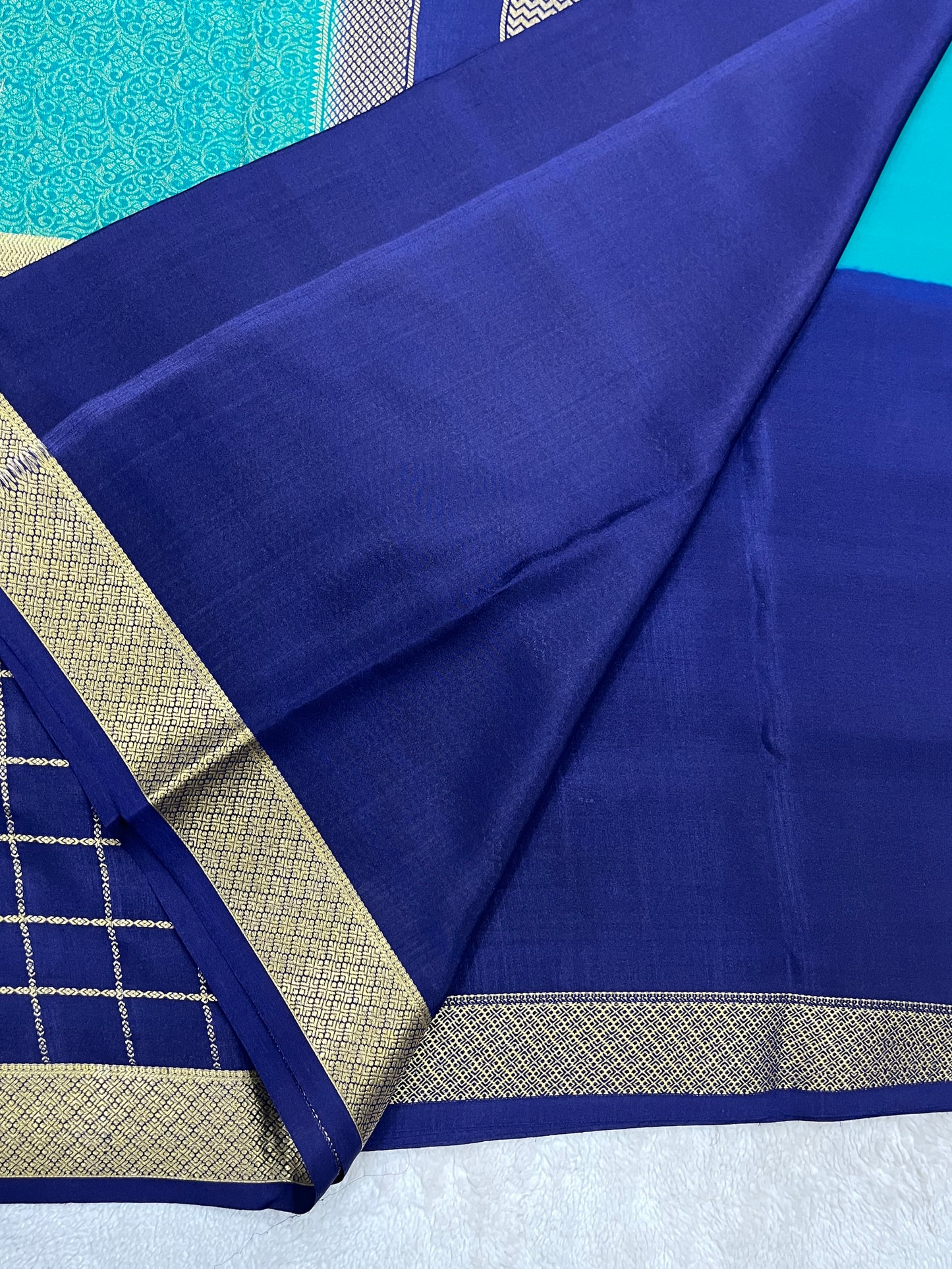 Pure Crepe Mysore Silk Saree in checks brocade - 1145313