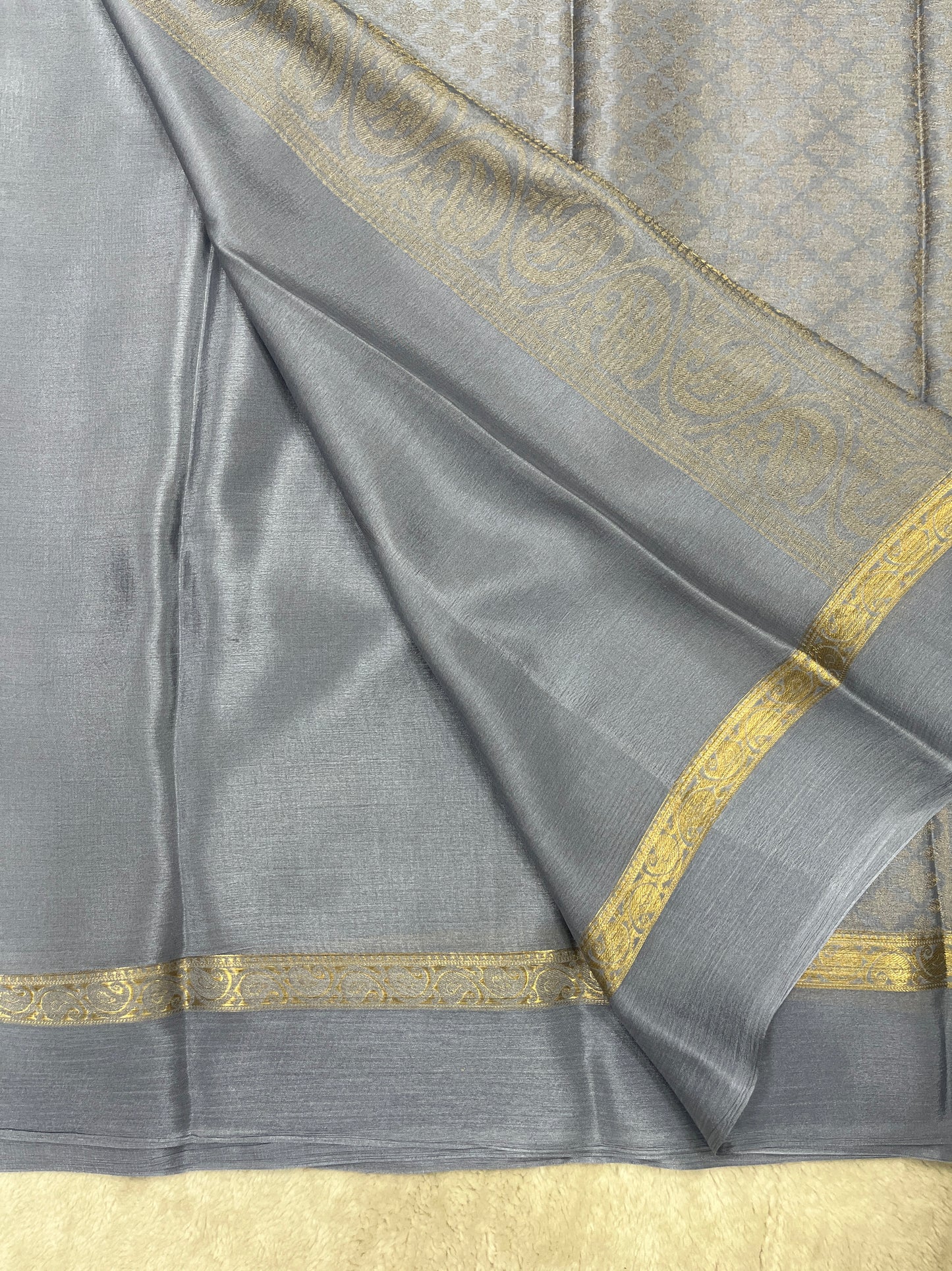 Pure Crepe Mysore Silk Saree in crush brocade - 1145309