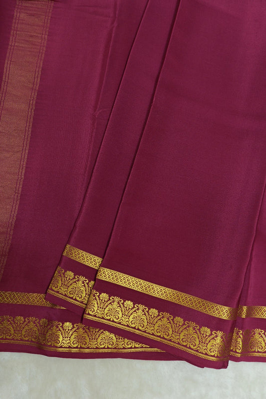 Heart Border Pure Mysore Silk Saree in Brown Color with Self Brown Color Blouse