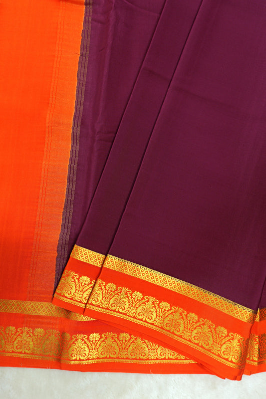 Heart Border Pure Mysore Silk Saree in Brown and Orange Color with Contrast Orange Color Blouse