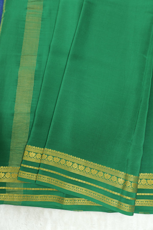 Floral Border Pure Gold Lace Mysore Silk Saree in Green Color With Self Green Blouse