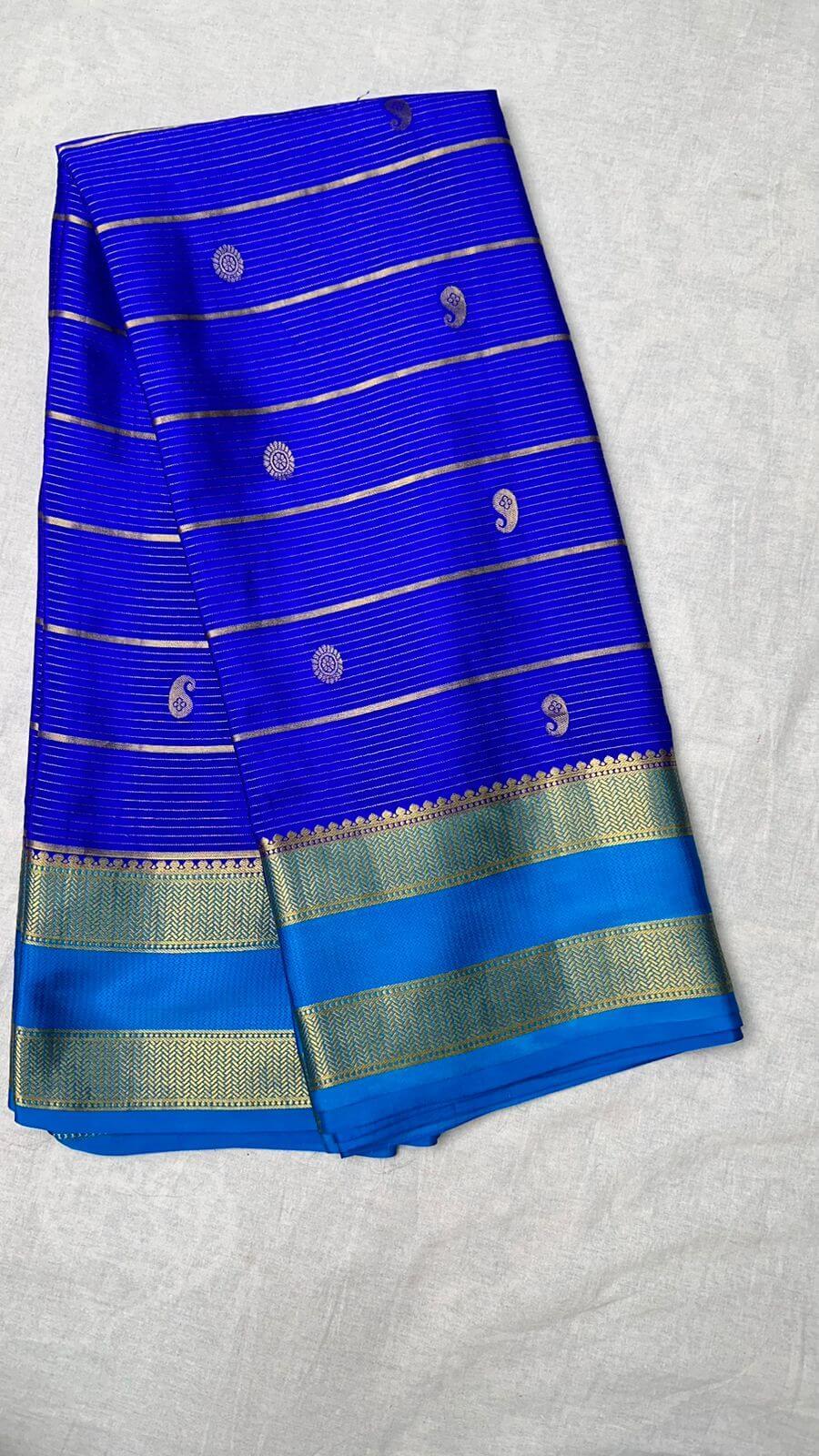 Stripes and Buttas Mysore Silk Saree - ATHARVA