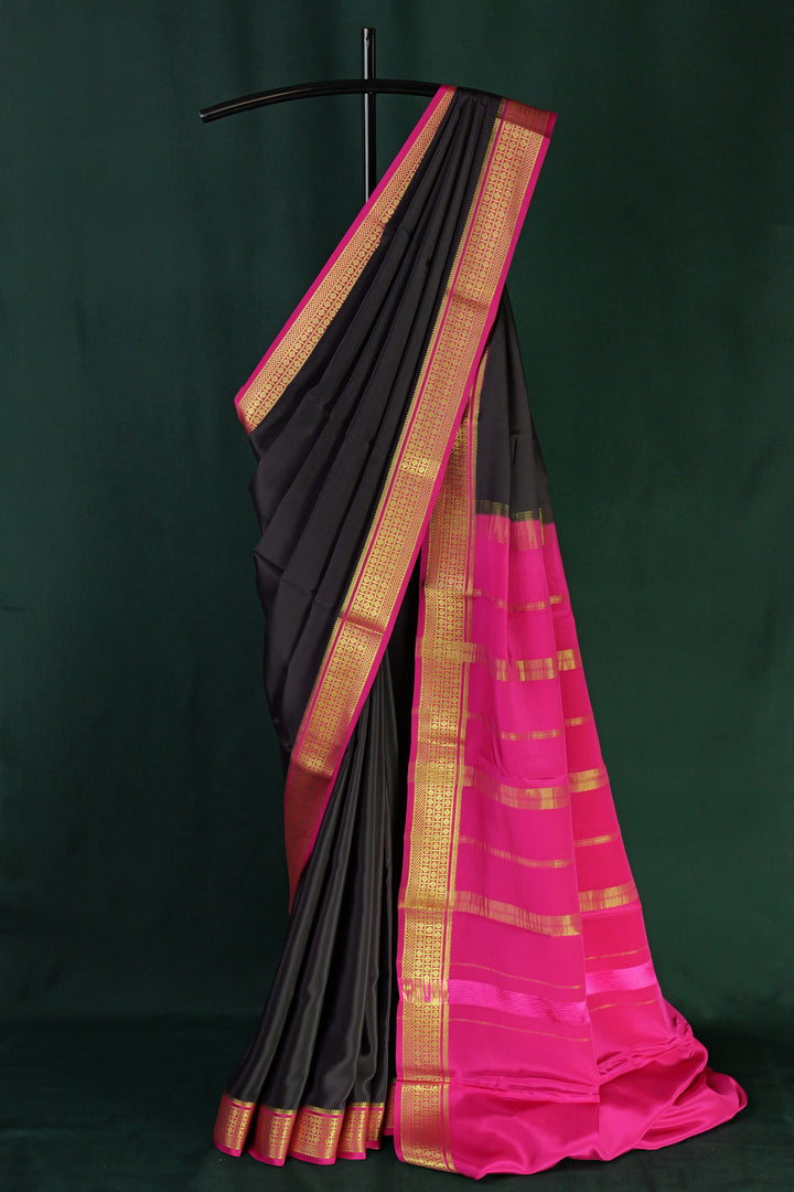 BLACK PURE MYSORE SILK SAREE | SILK MARK CERTIFIED