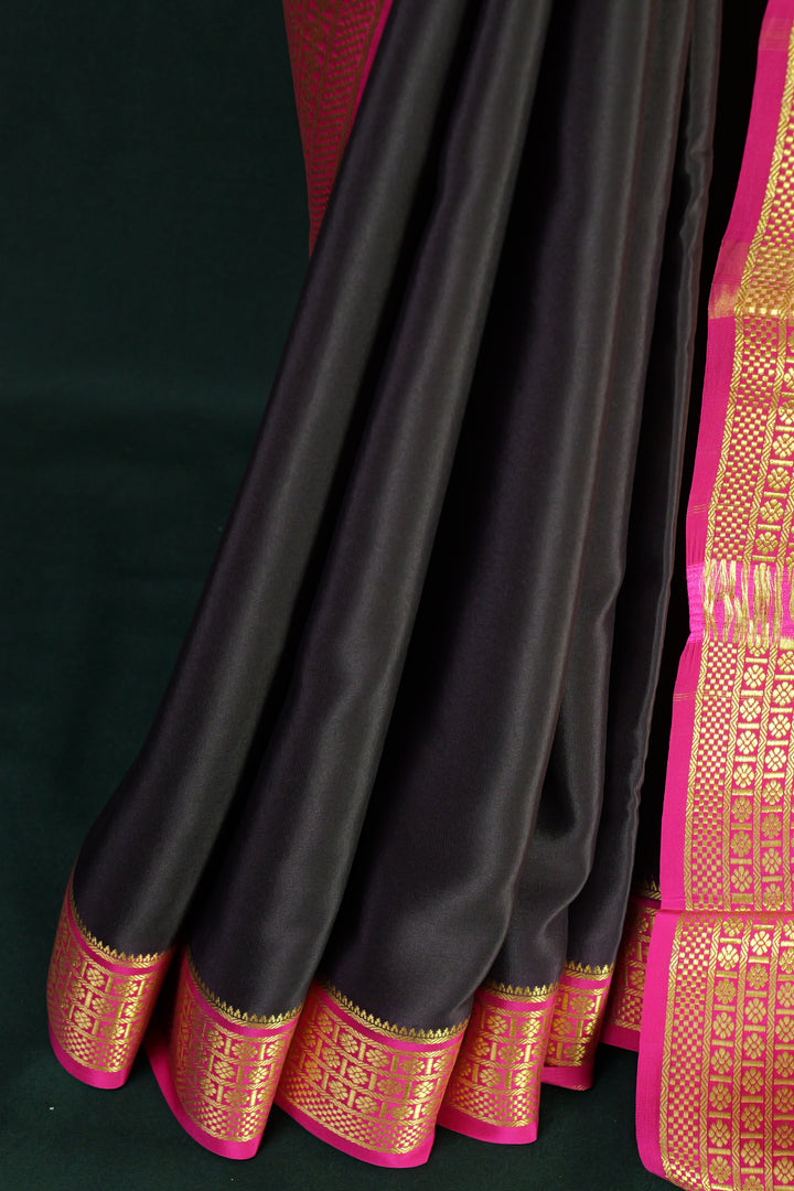 BLACK PURE MYSORE SILK SAREE | SILK MARK CERTIFIED