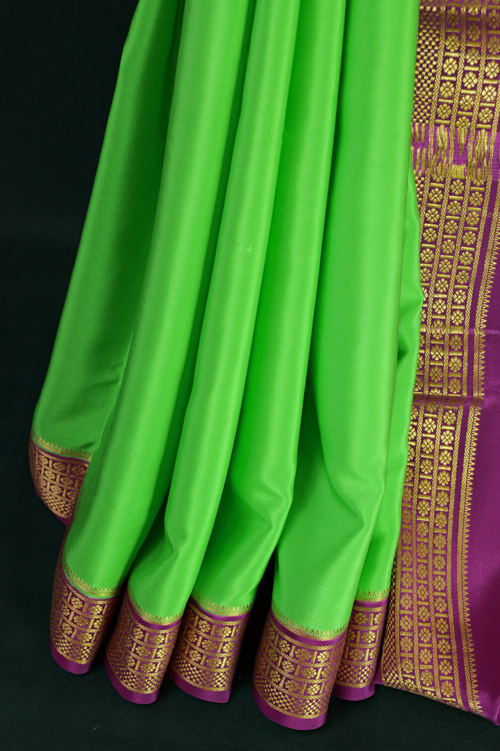 GREEN PURE MYSORE SILK SAREE | SILK MARK CERTIFICATE