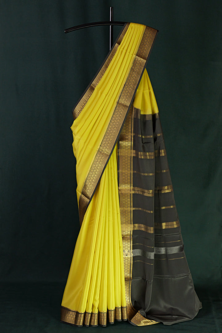 YELLOW PURE MYSORE SILK SAREE | SILK MARK CERTIFIED