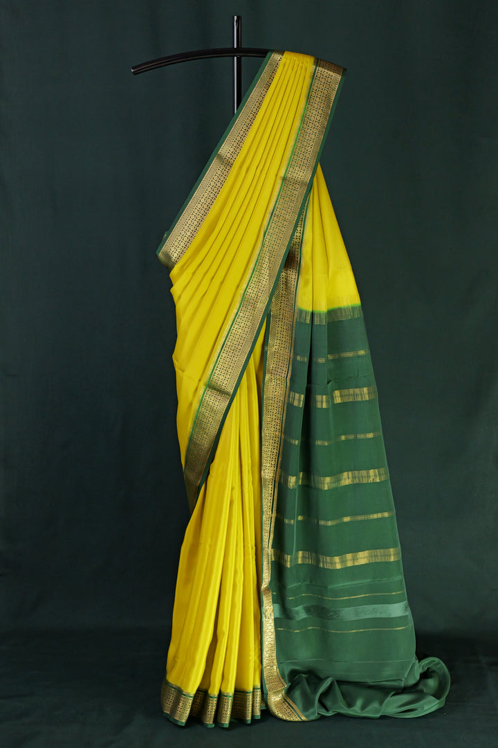 YELLOW PURE MYSORE SILK SAREE | SILK MARK CERTIFIED