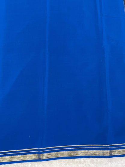 Two Line One Inch Border in Gold Lace Mysore silk saree In Self Blue Color