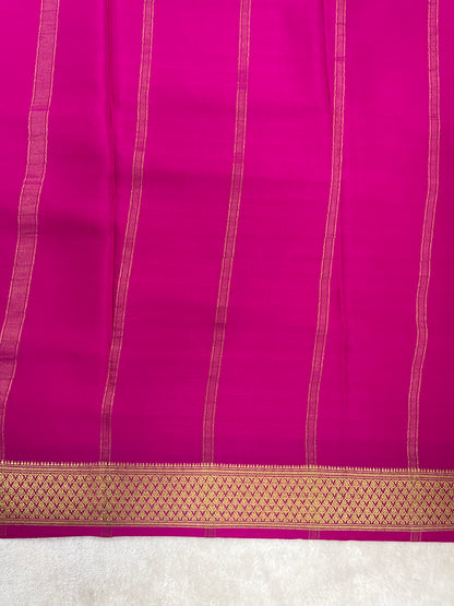 Pure crepe Mysore silk saree plain in Yellow with Pink contrast Blouse