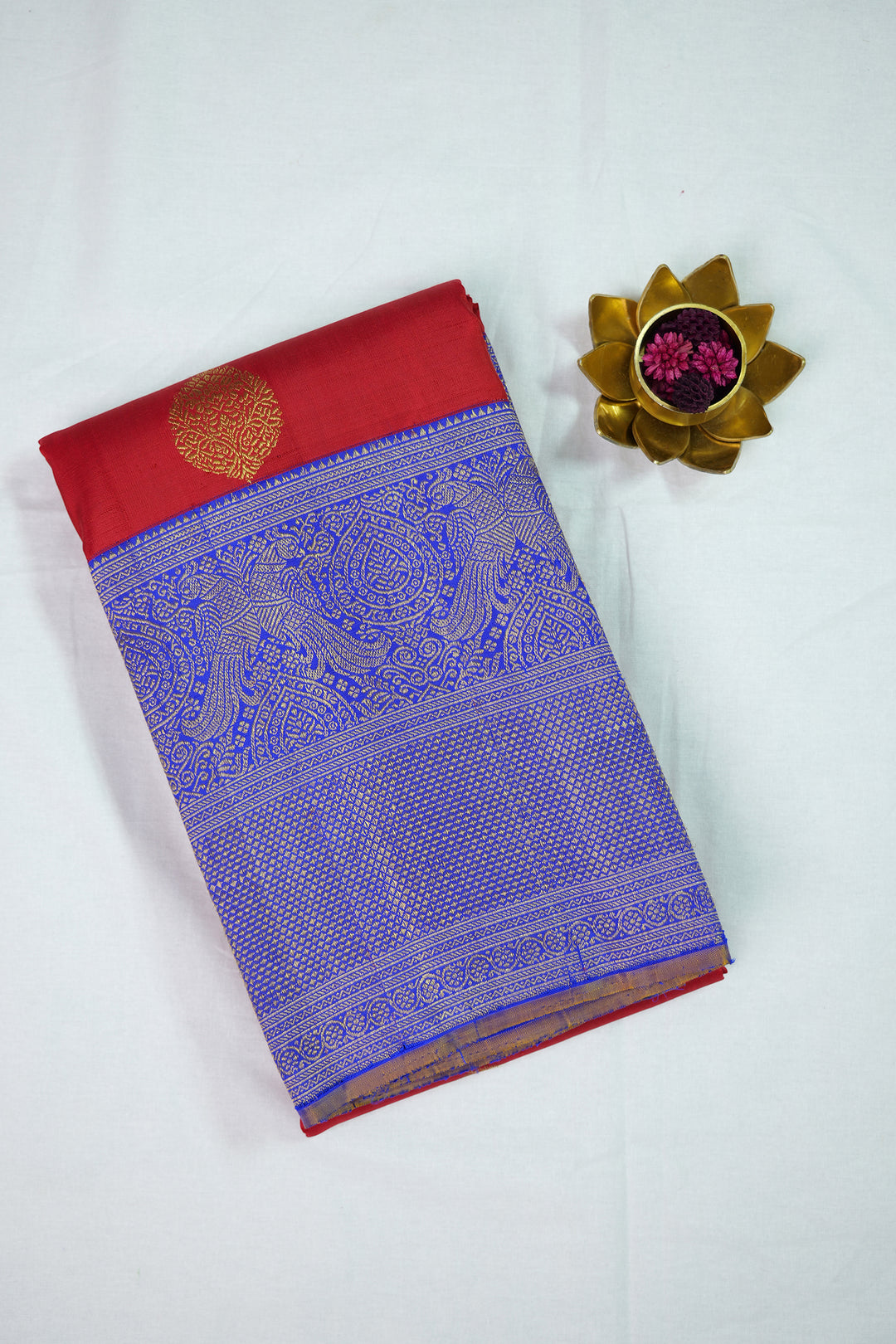 CHILLY RED AND ROYAL BLUE PURE KANCHIPURAM SILK | SILK MARK CERTIFIED