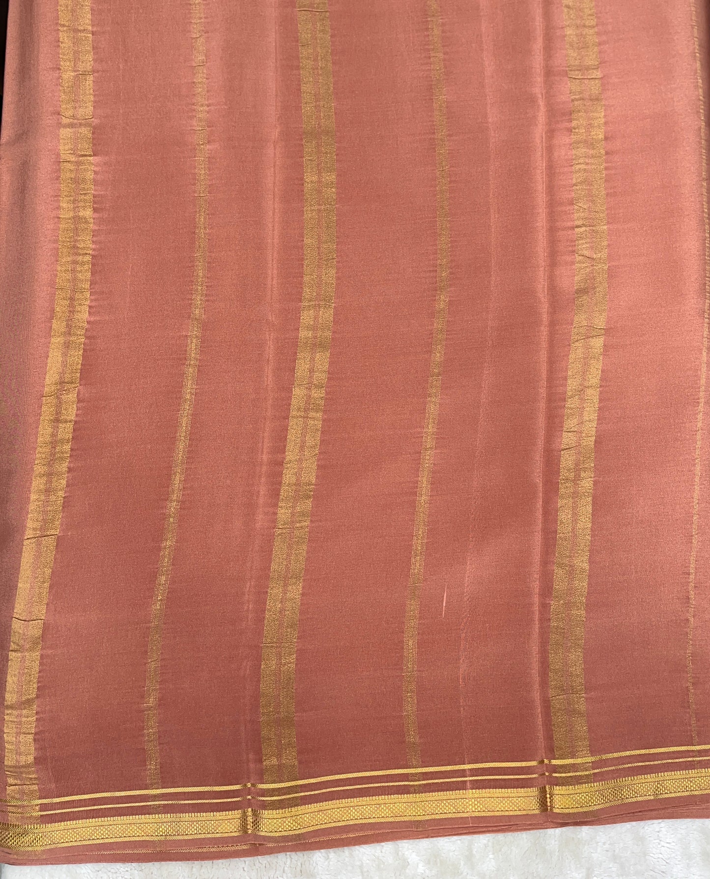Two Line One Inch Border in Gold Lace Mysore silk saree In Self Beige Color