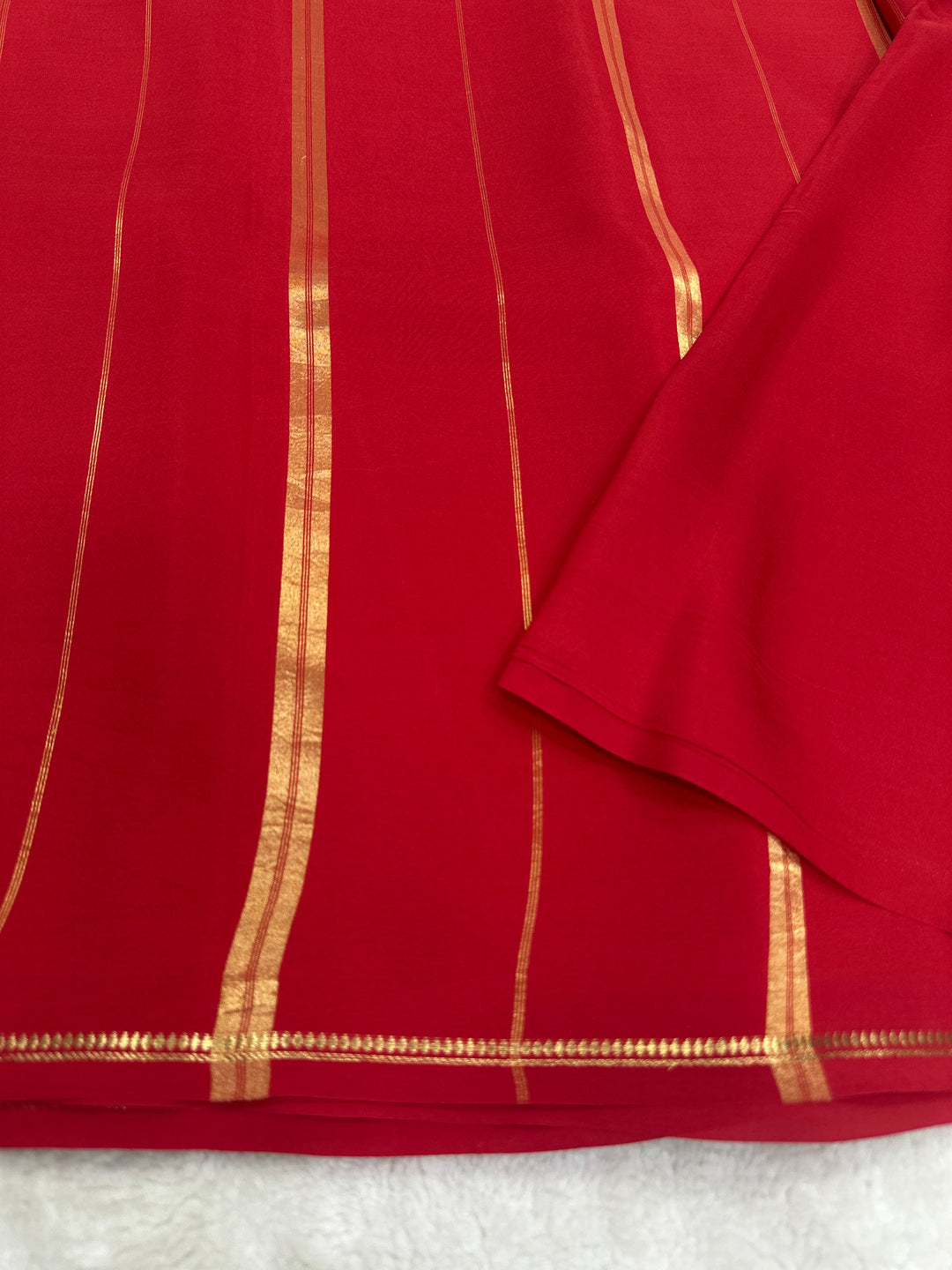 Pencil Border Pure Mysore Silk Saree in Pure Zari Dark Red Color With Self Color Blouse