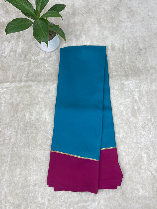 Pure Zari Mysore Silk Saree Bentex Border In Blue With Pink Contrast Color