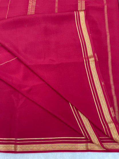 Two Line One Inch Border in Gold Lace Mysore silk saree In Self Maroon Color