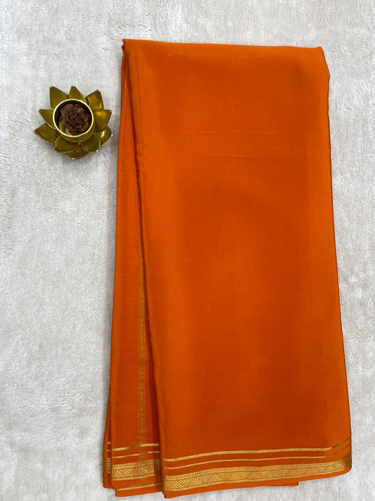 Two Line One Inch Border in Gold Lace Mysore silk saree In Self Orange Color