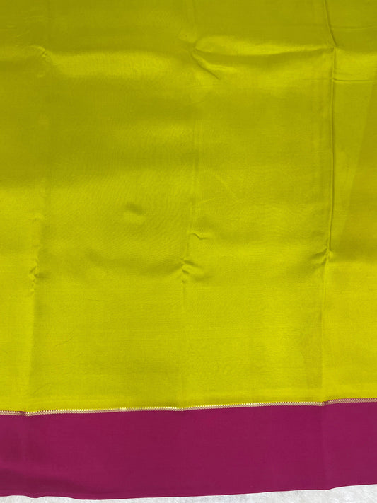 Pure Zari Mysore Silk Saree Bentex Border In Green With Pink Contrast Color