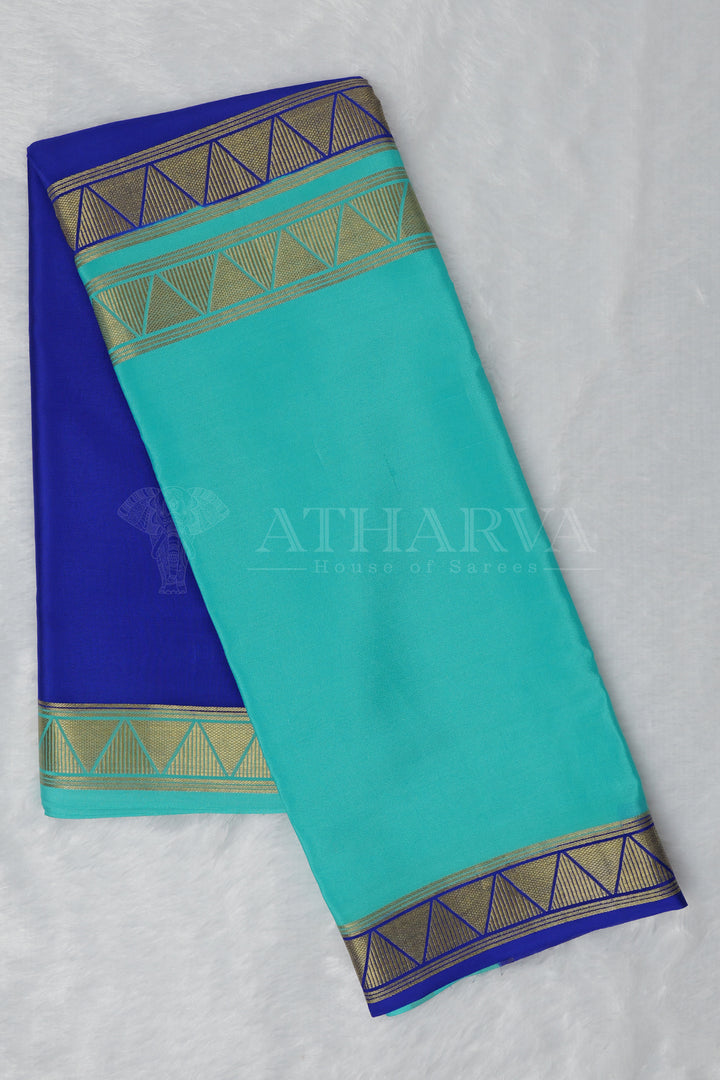 Aqua Blue and Royal Blue MYSORESILK SAREE IN HALF AND HALF Patte