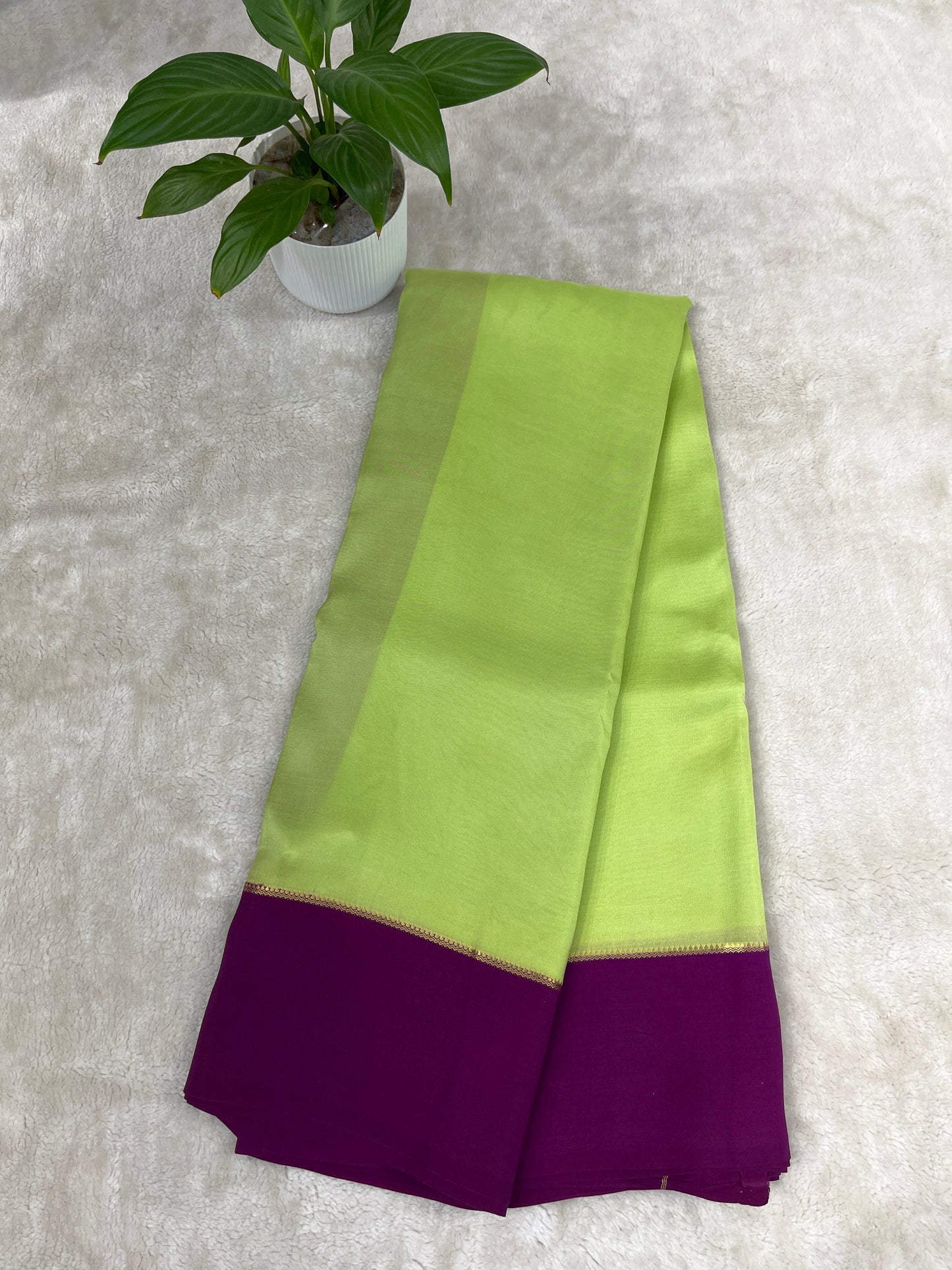 Pure Zari Mysore Silk Saree Bentex Border In Pista Green With Dark Pink Contrast Color