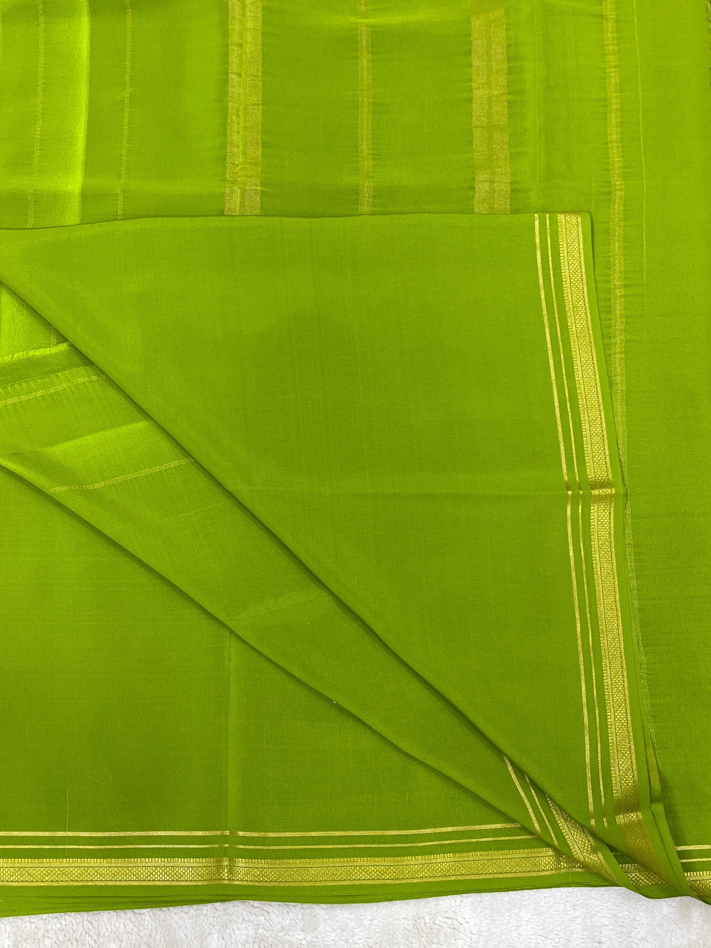 Two Line One Inch Border in Gold Lace Mysore silk saree In Self Light Green Color
