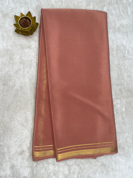 Two Line One Inch Border in Gold Lace Mysore silk saree In Self Beige Color