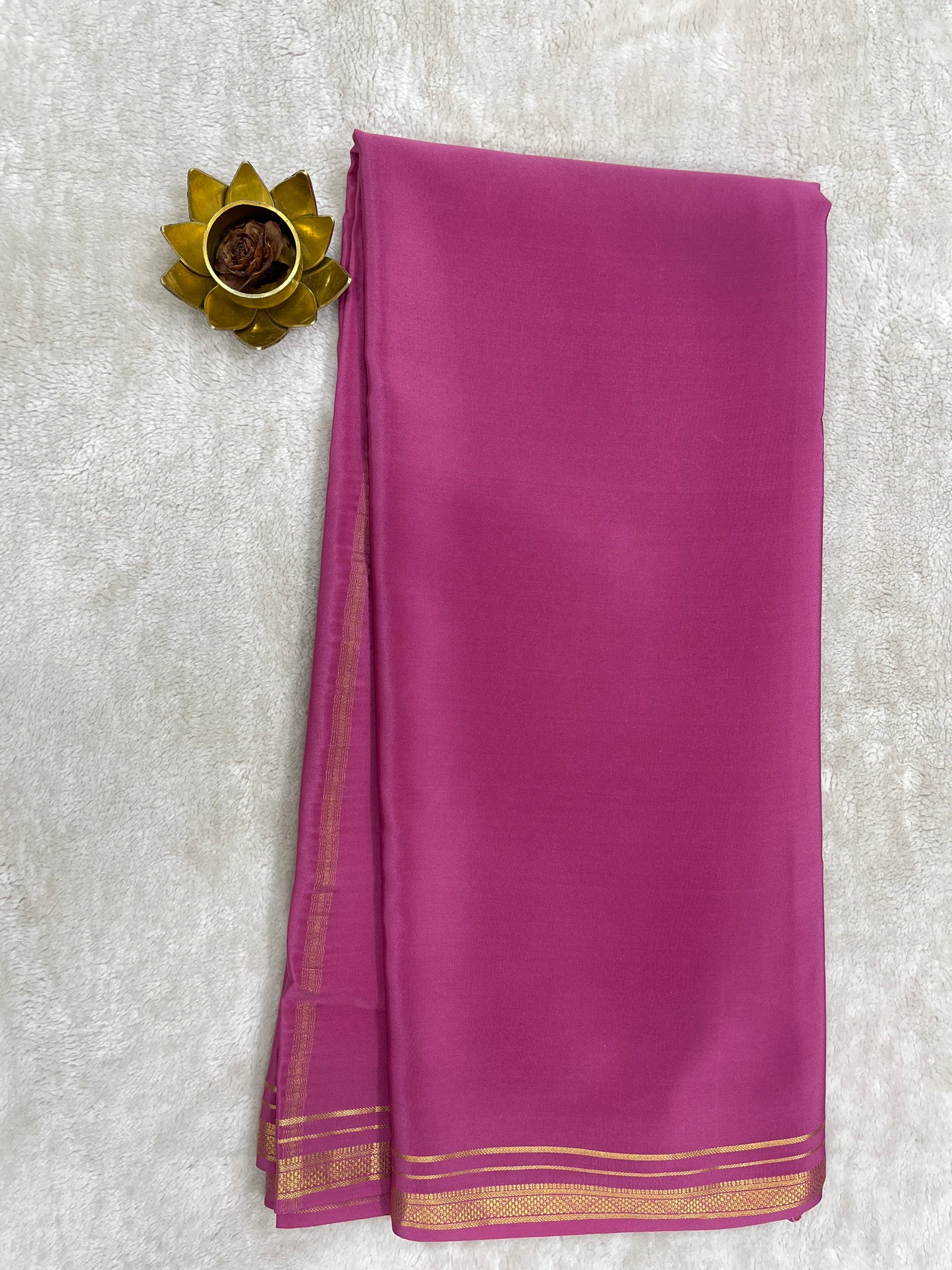 Two Line One Inch Border in Gold Lace Mysore silk saree In Self Light Pink Color