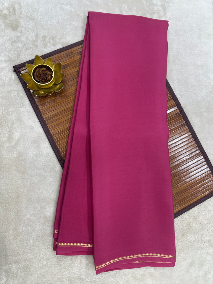 Pencil Border Pure Mysore Silk Saree in Pure Zari Pink Color With Self Color Blouse