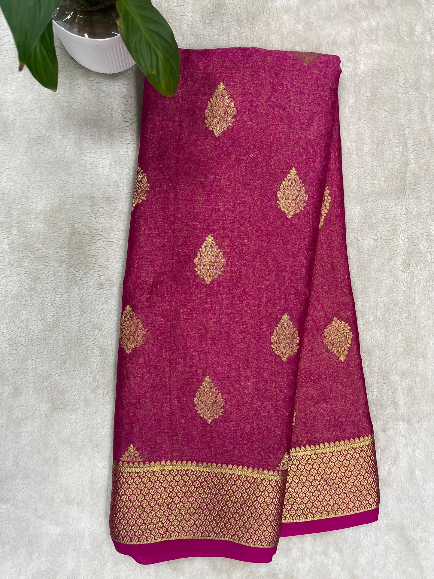 Pure crepe Mysore silk saree In Maroon Brocade with Self Colour Blouse