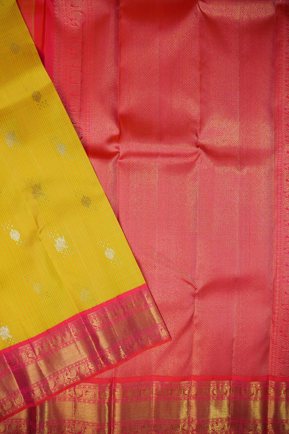 Lime yellow pure kanchipuram silk saree