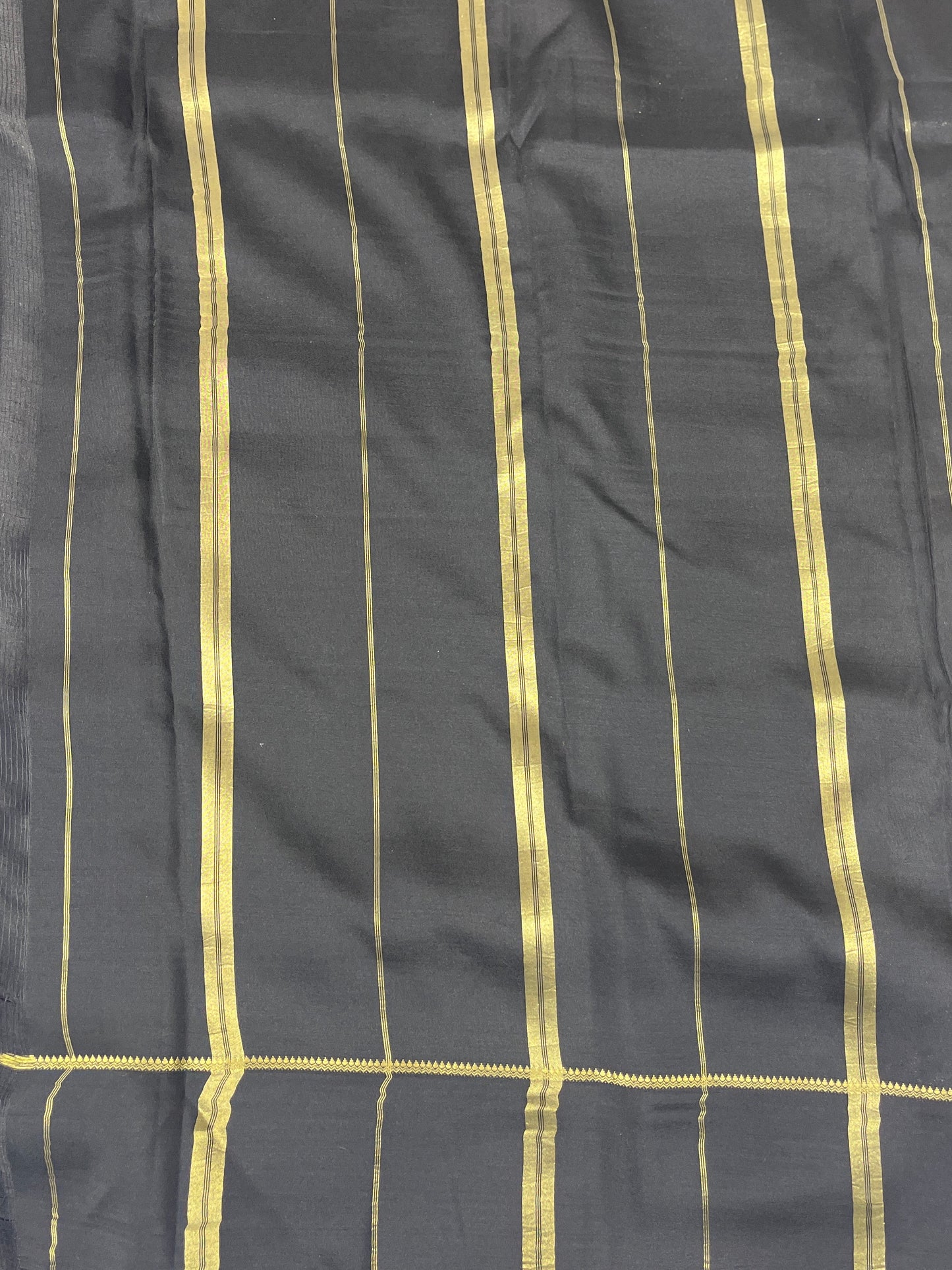 Pure Zari Mysore Silk Saree Bentex Border In Yellow With Black Contrast Color