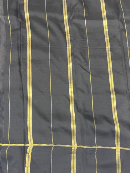 Pure Zari Mysore Silk Saree Bentex Border In Yellow With Black Contrast Color
