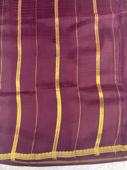 Pure Zari Mysore Silk Saree Two Mango Border In Pink With Brown Contrast Color Blouse