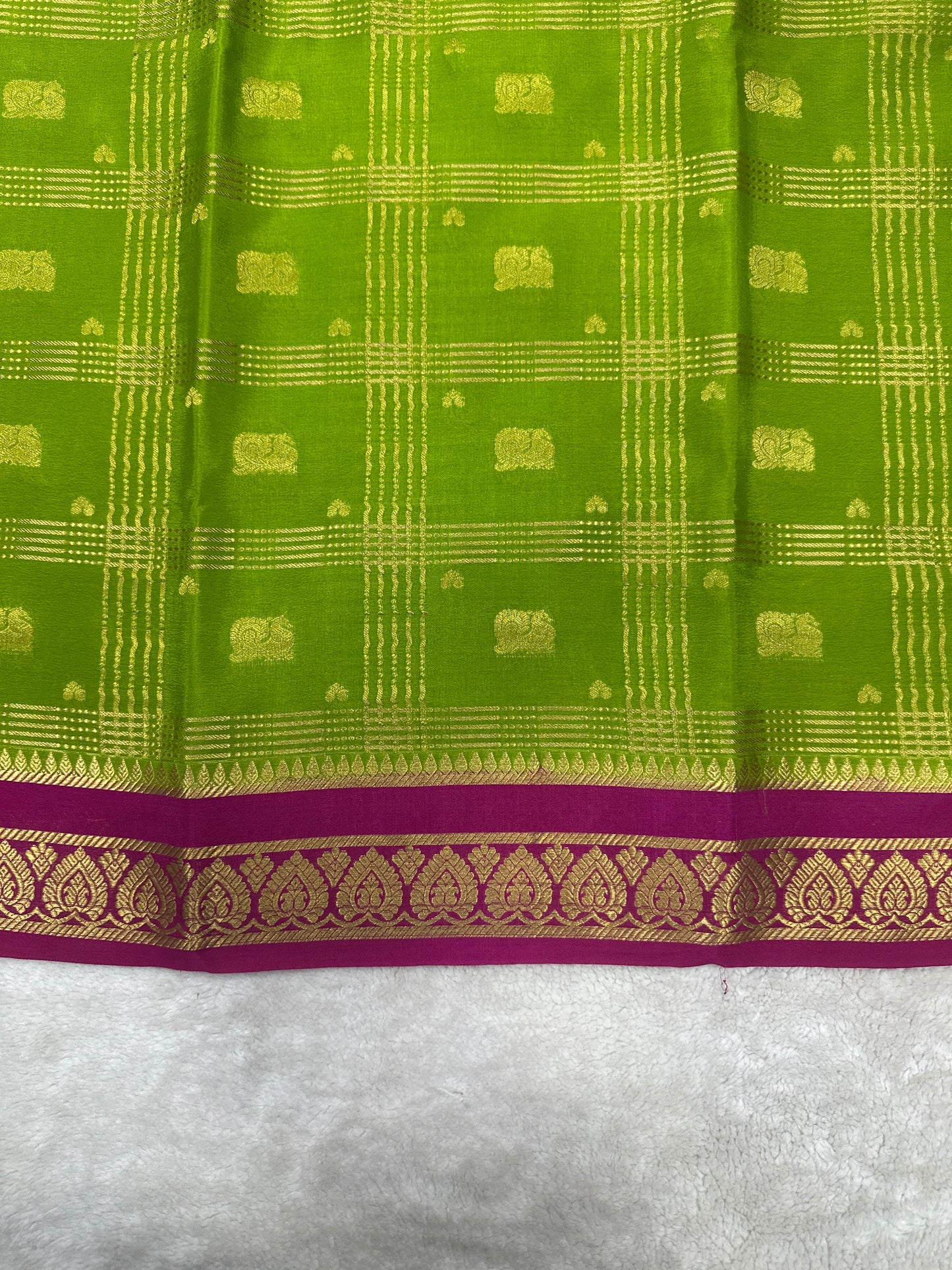 Pure crepe Mysore silks saree checked   With peacock - 1627271