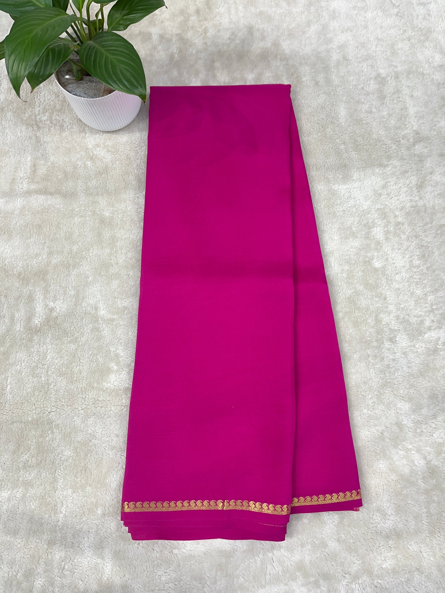 Pure Zari Mysore Silk Saree Paisely Border In Pink With Self Color Blouse