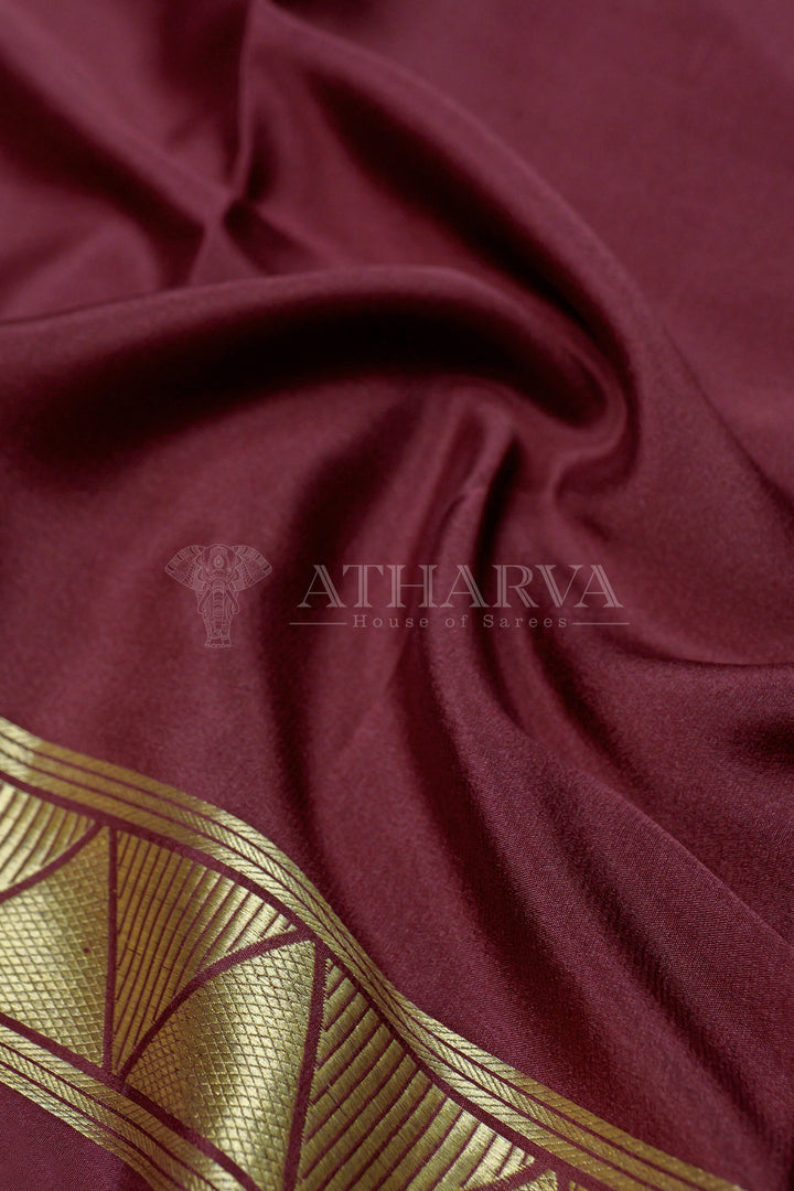 Hot pink and Brown Pure Mysore Crepe Silk Saree In half & half pattern