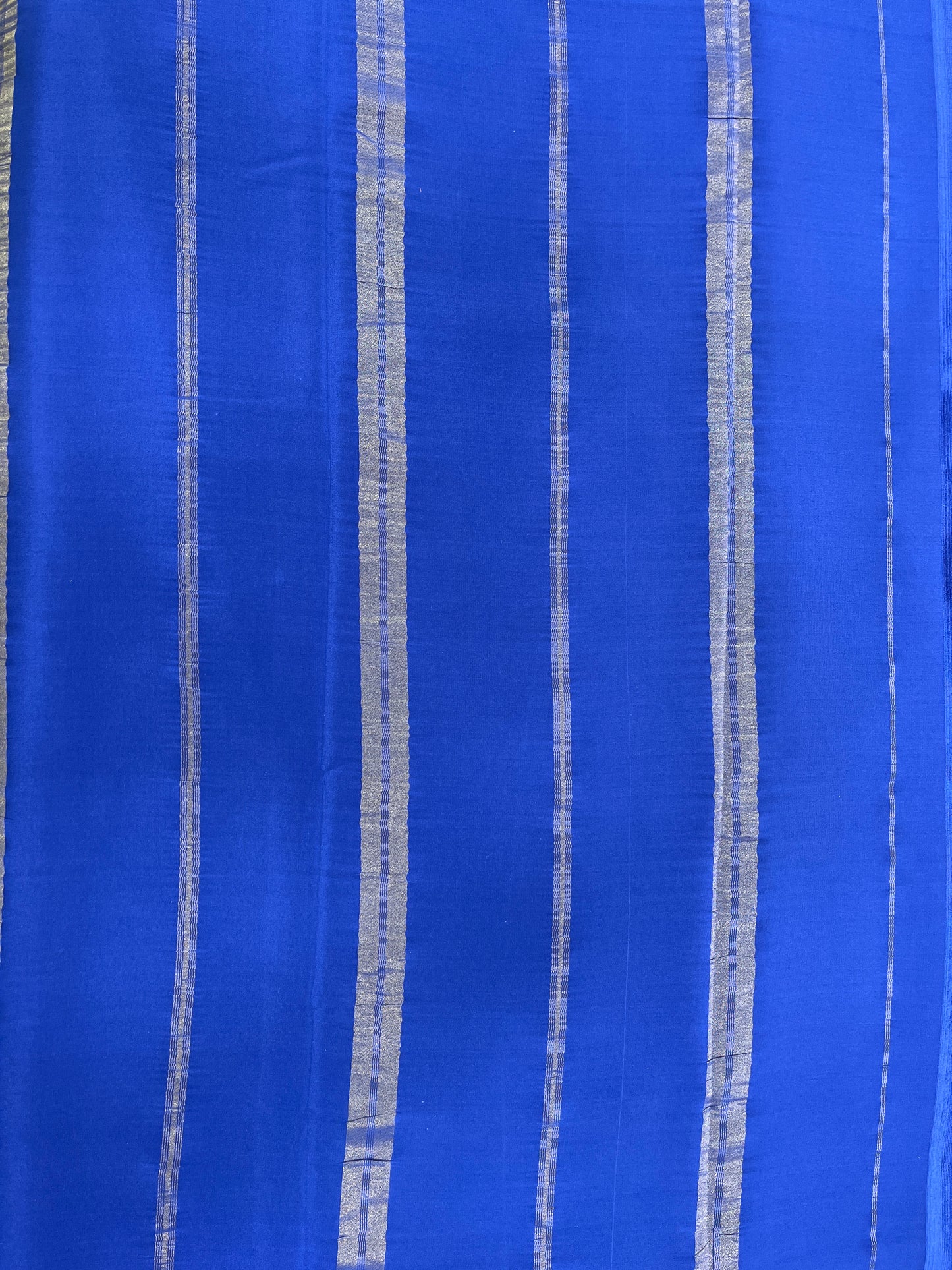Two Line One Inch Border in Gold Lace Mysore silk saree In Self Teal Blue Color