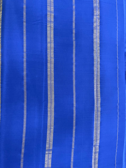 Two Line One Inch Border in Gold Lace Mysore silk saree In Self Teal Blue Color