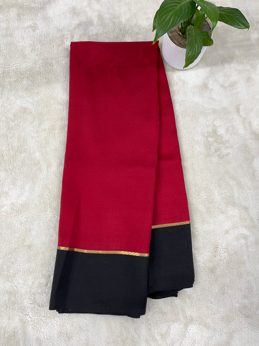 Pure Zari Mysore Silk Saree Bentex Border In Red With Black Contrast Color