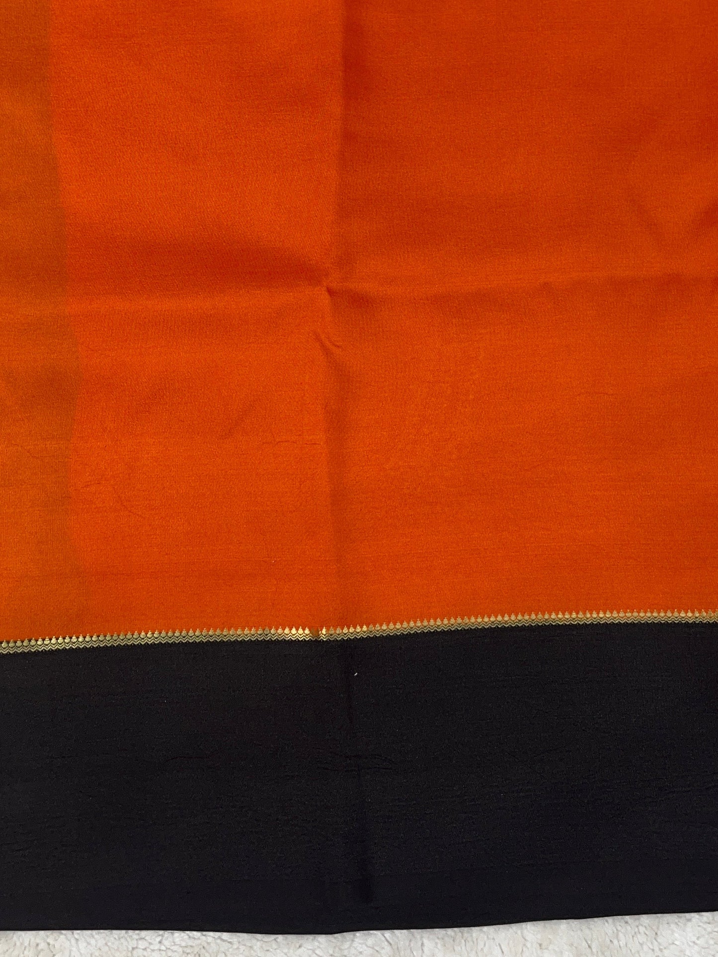 Pure Zari Mysore Silk Saree Bentex Border In Orange With Black Contrast Color